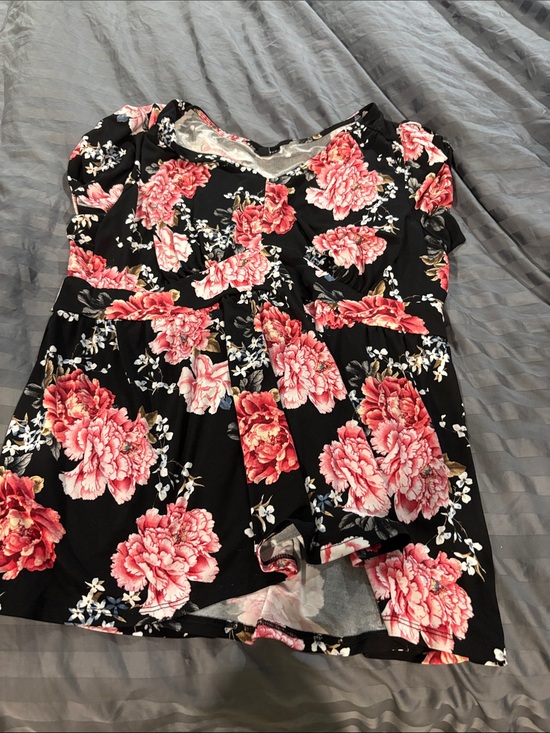 torrid Tops - torrid Black Floral Peplum Top with Pink Blooms